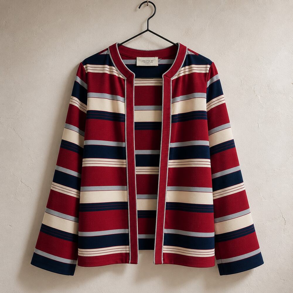 Vintage Alori Inc. Sz M 70s Retro Cardigan Sweater Red White Blue Striped Top